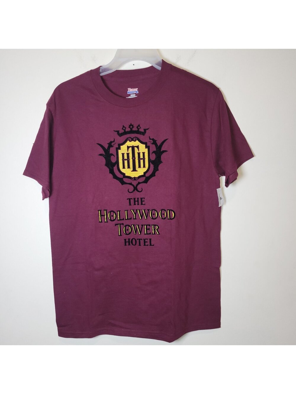 NWT Disney Parks Hollywood Tower Hotel Hanes Beefy-T T-Shirt Size Medium Maroon